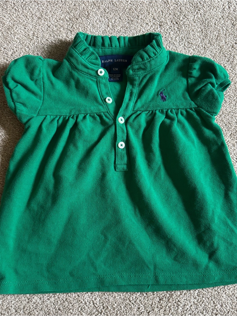 Ralph Lauren Girls Green Polo Top with Purple Pony, 12M